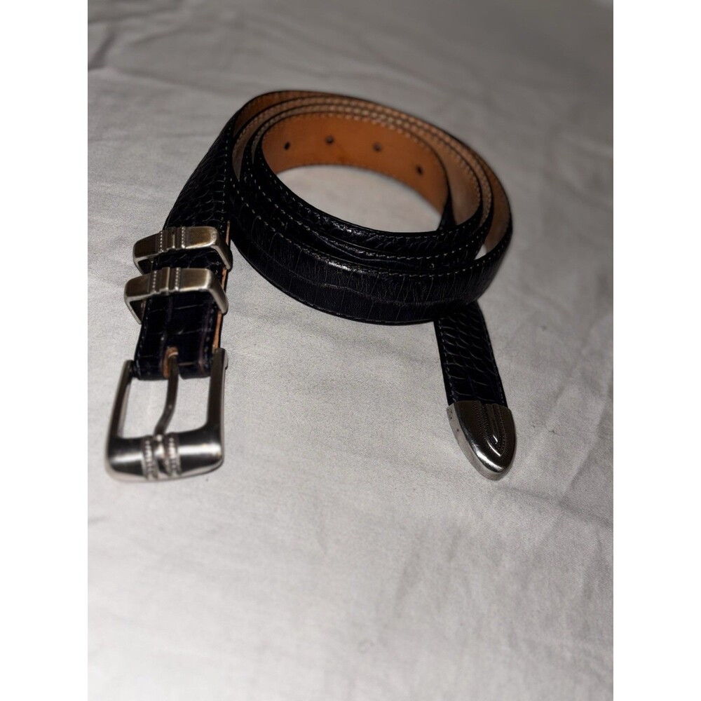Belts.Com   Croc Embossed Italian Calfskin Belt Men's Sz 52 Navy blue